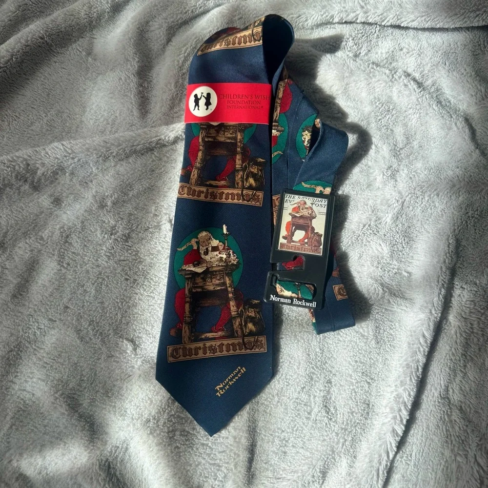 Norman Rockwell Children’s Wish Foundation Christmas Tie - Blue and‎ Green NEW